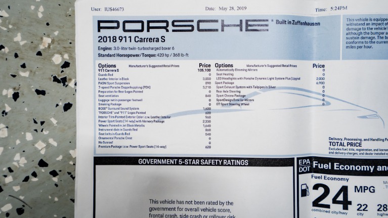 Used 2018 Porsche 911 Carrera S  SPORT PACKAGE (SOLD) | Pompano Beach, FL